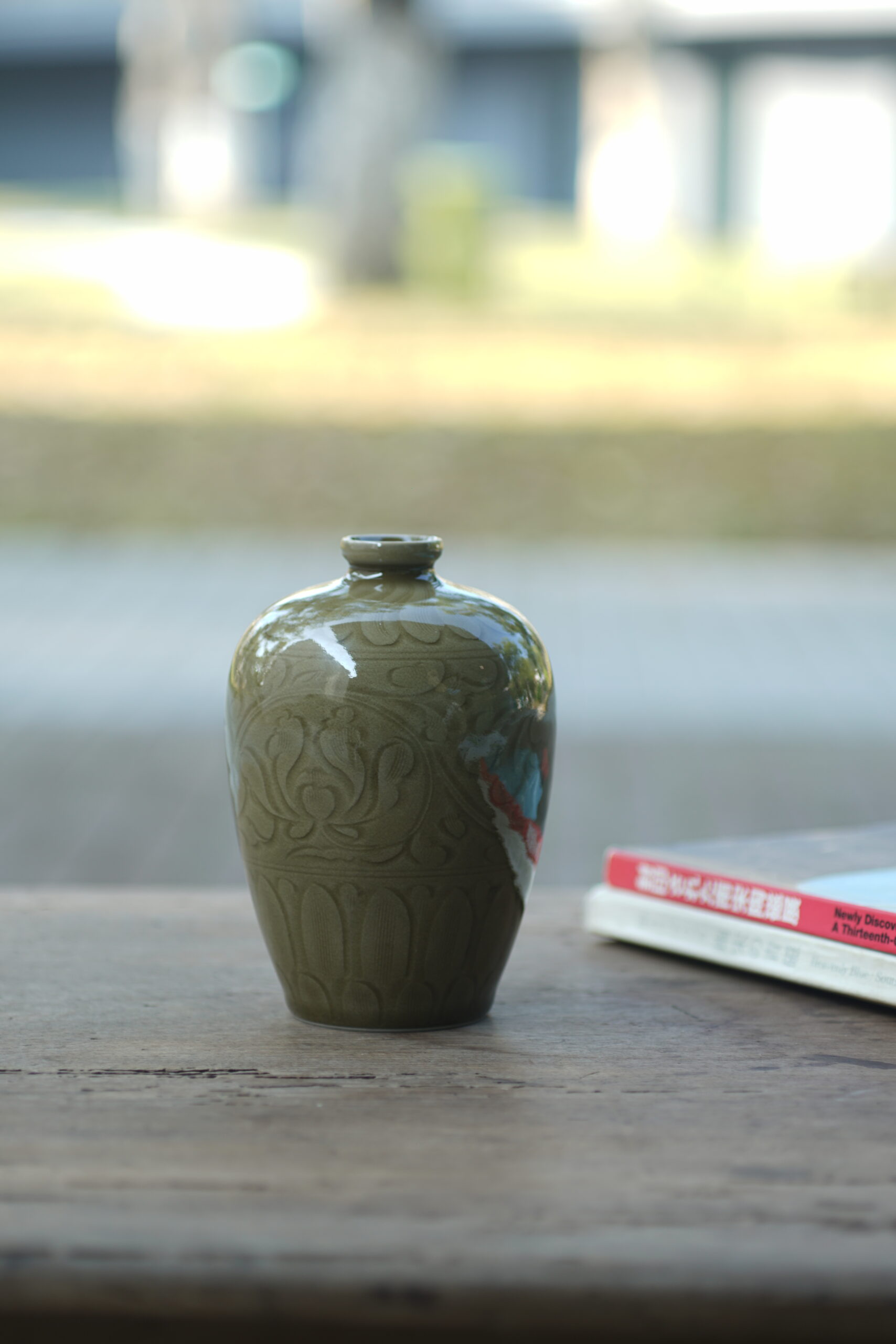 柴烧 刻花小梅瓶