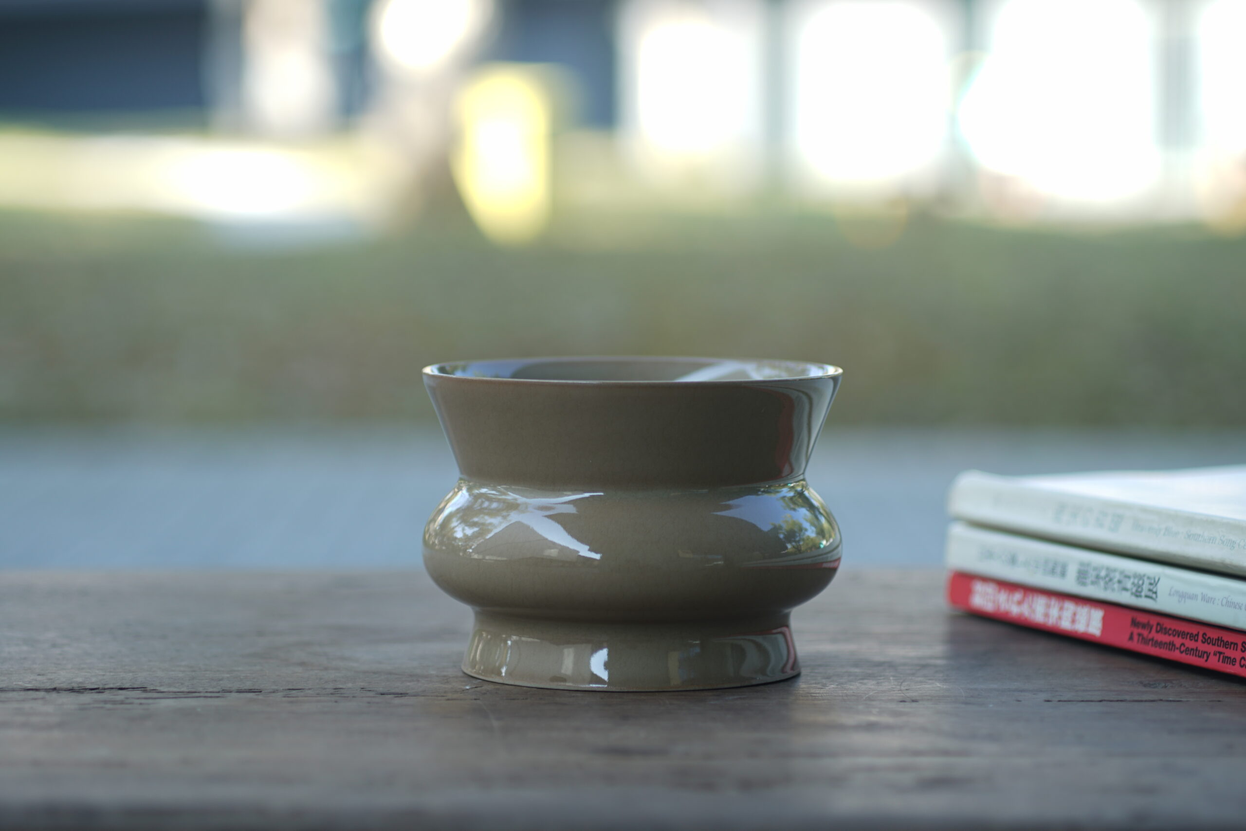 黄釉渣斗 龙窑柴烧