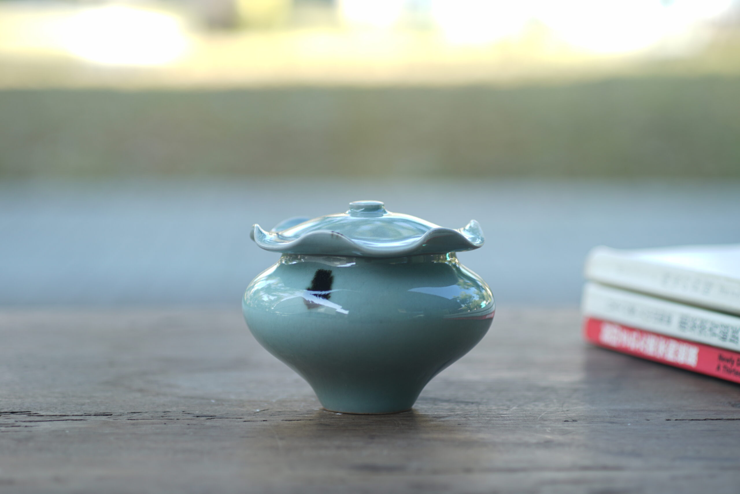 柴烧点彩荷叶盖罐