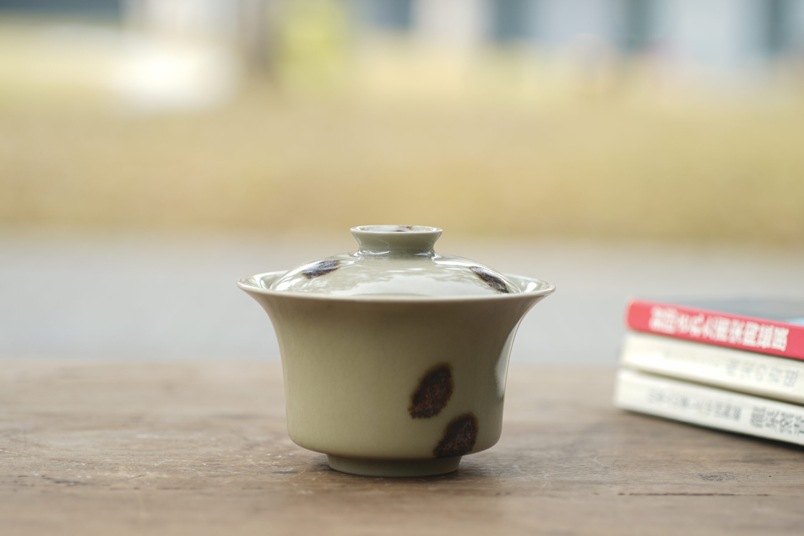 柴烧 点彩二才盖碗