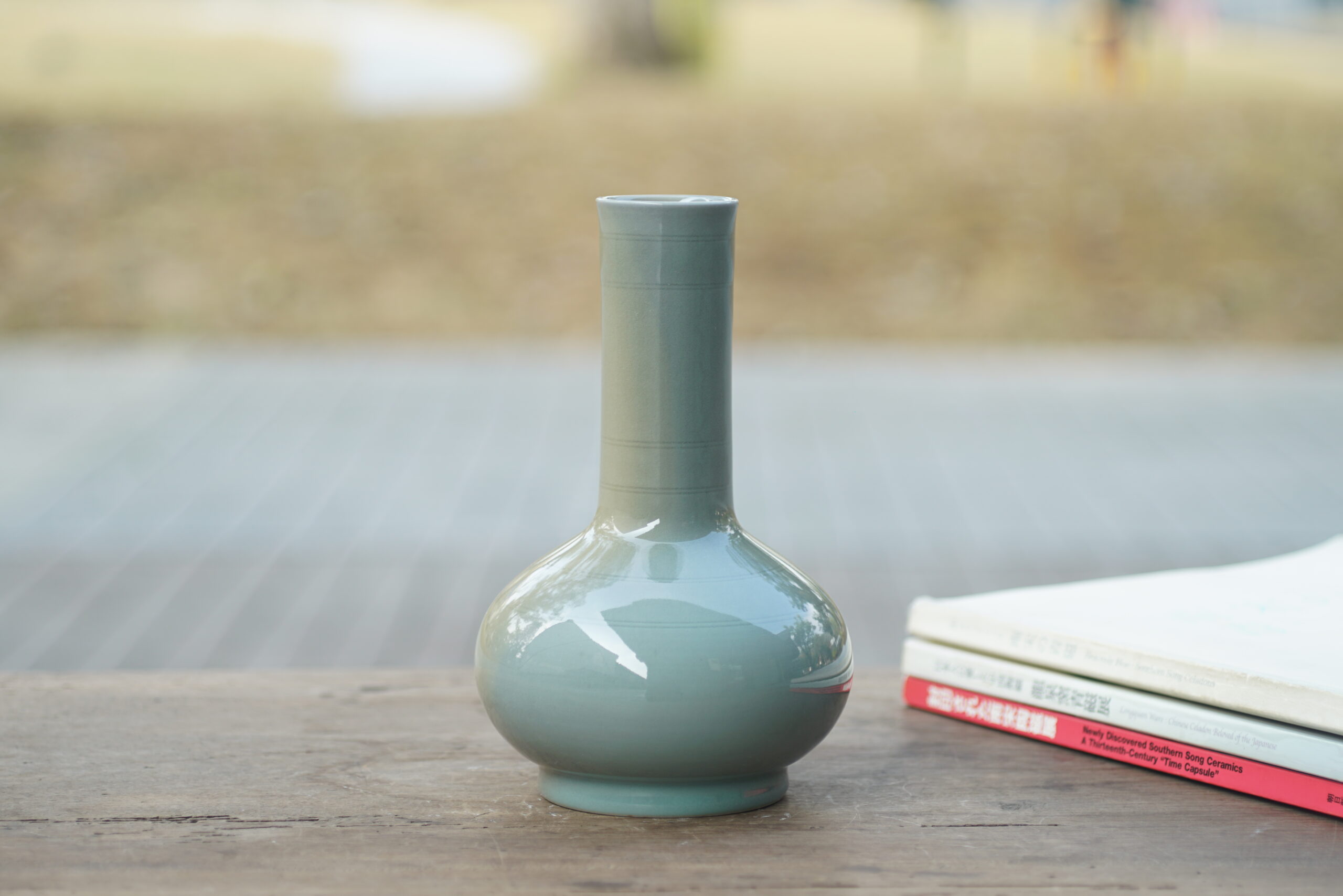 柴烧 弦纹长颈瓶