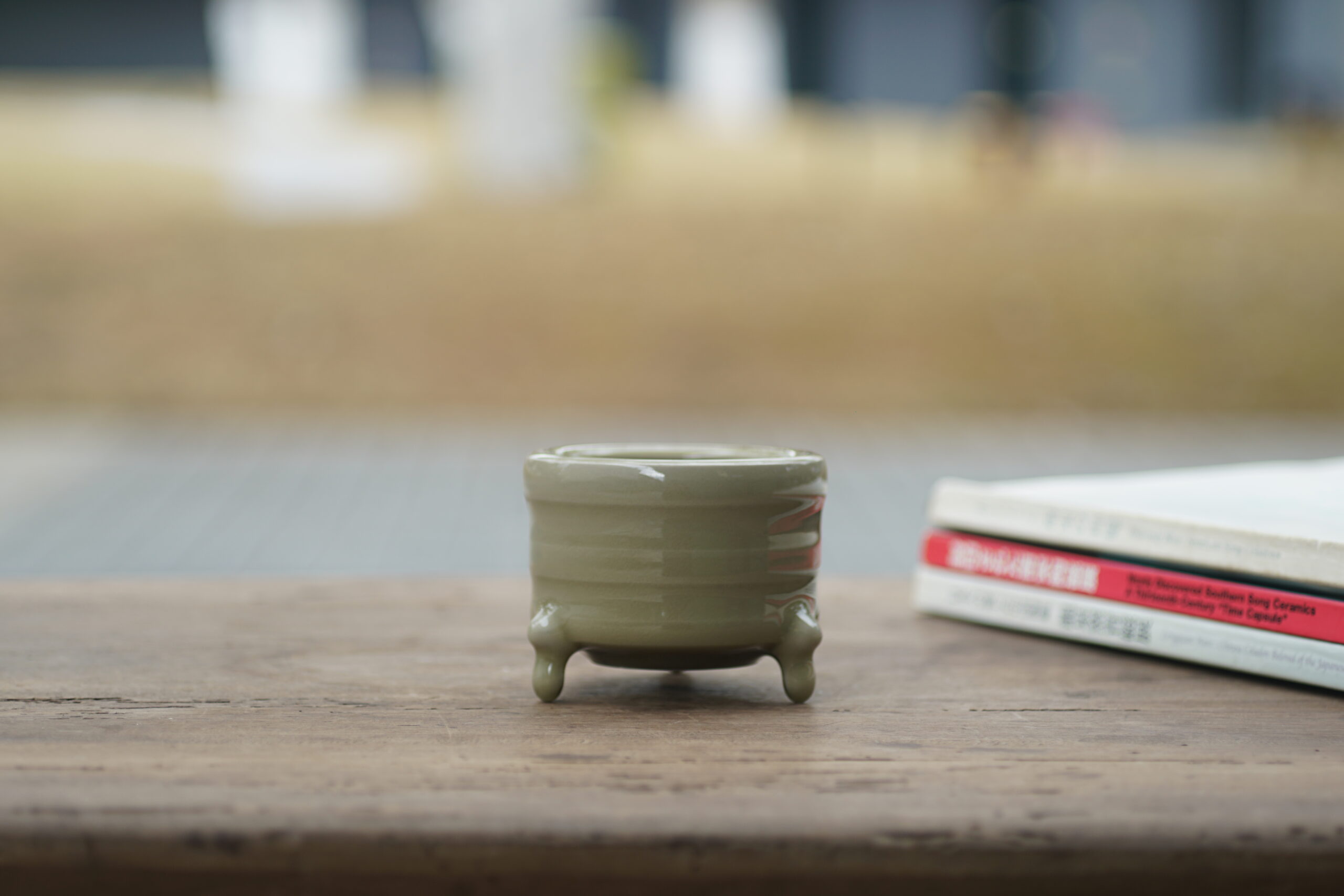 柴烧 黄釉奁式香炉