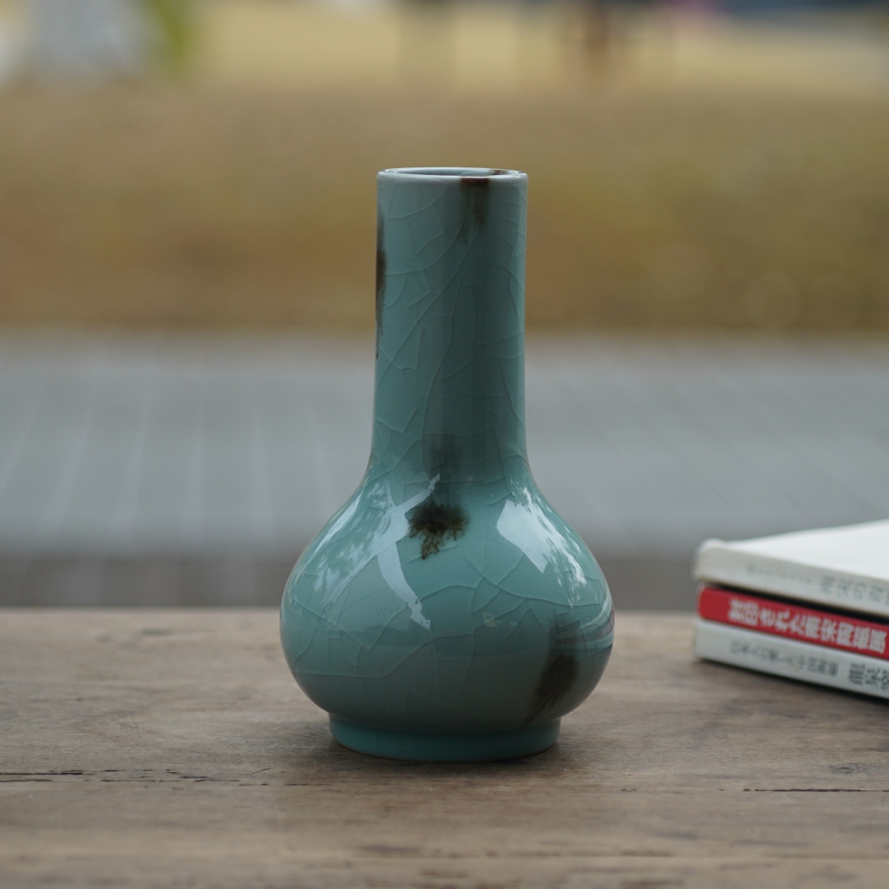 柴烧 点彩长颈瓶