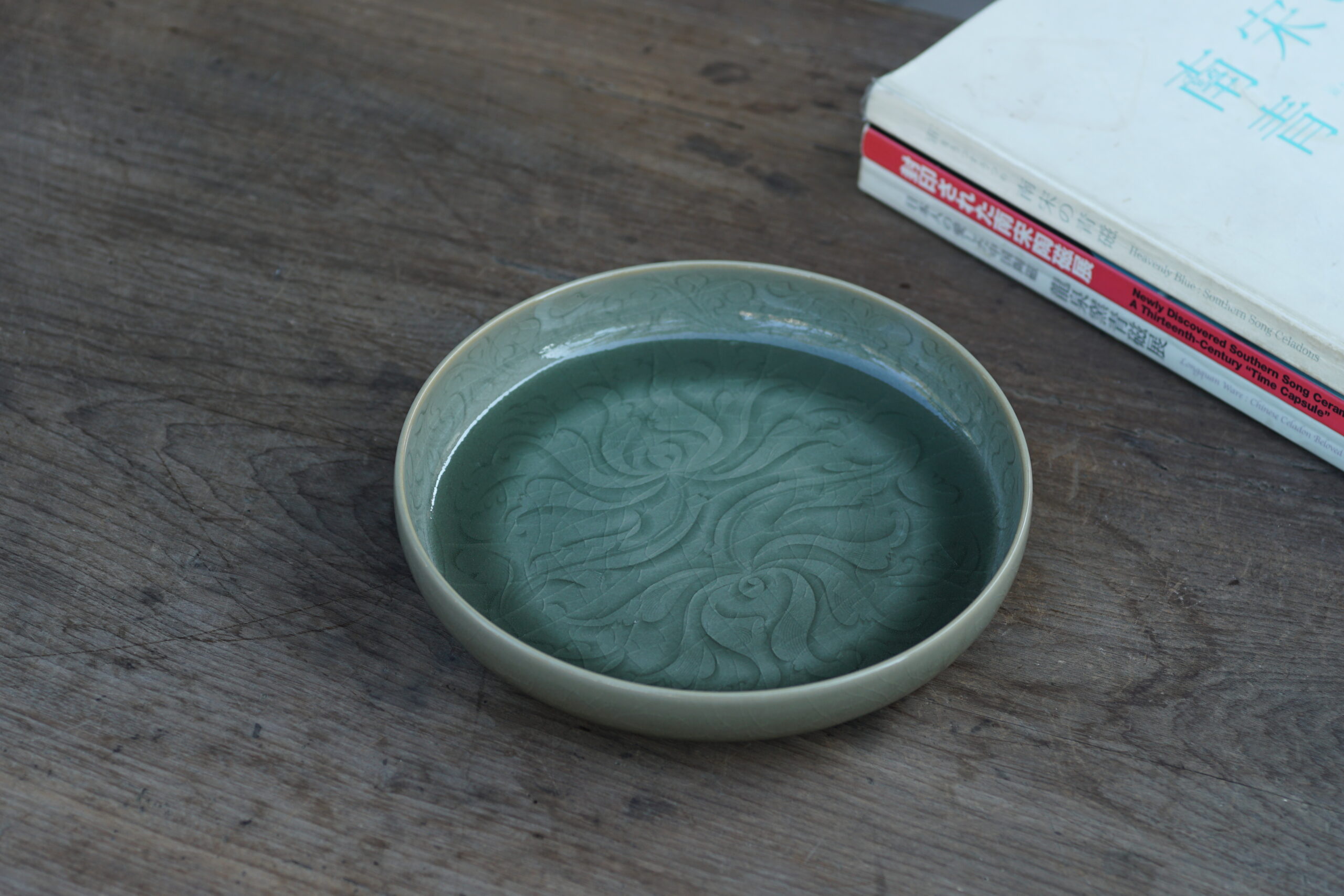 柴烧 刻划花壶承