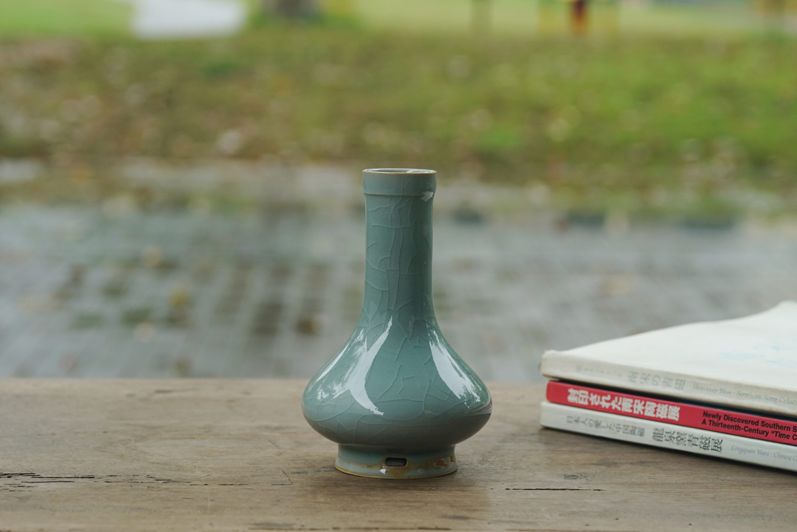 柴烧 仿官穿带长颈瓶