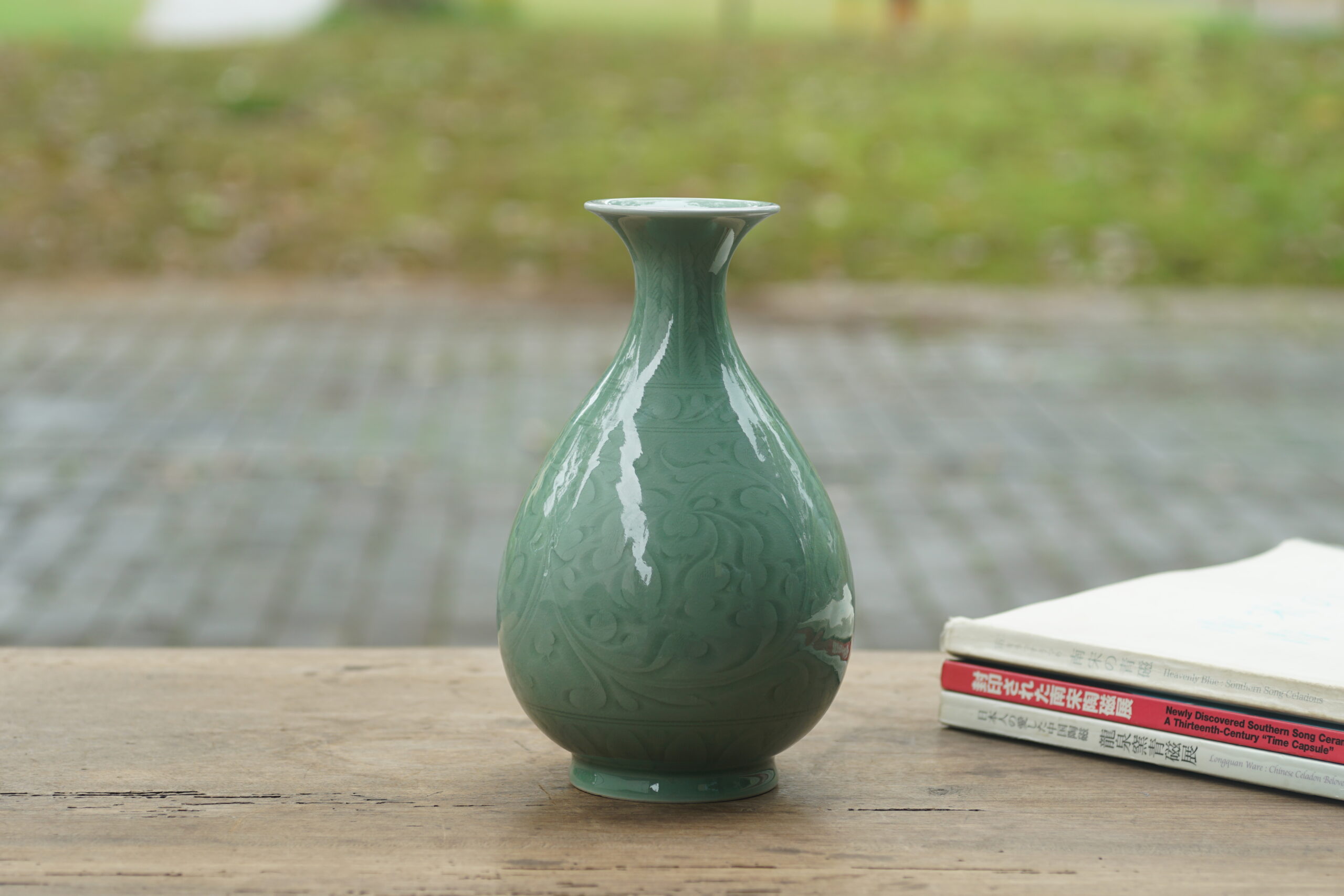 柴烧 刻划花玉壶春瓶