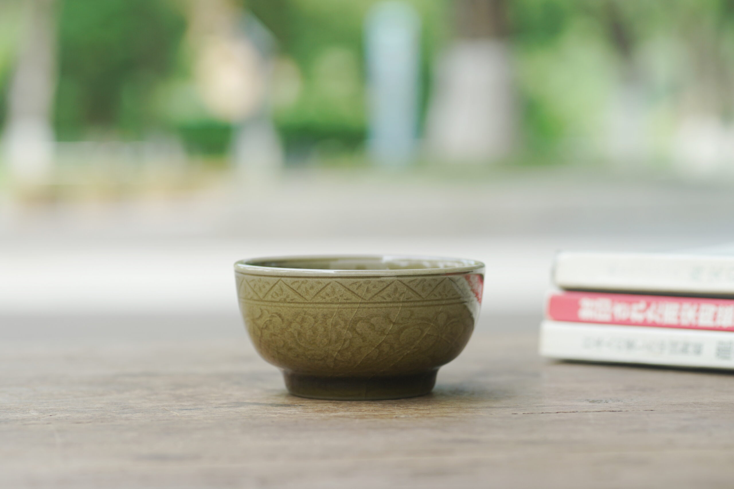 柴烧 仿洪武处州官窑刻花盏